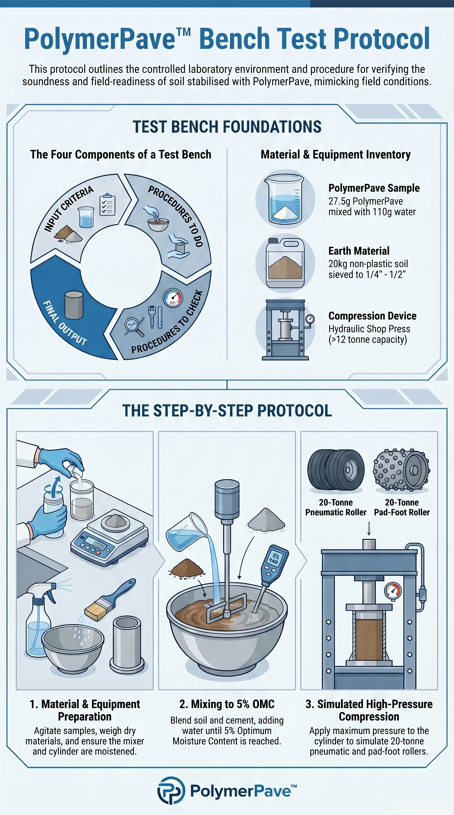 PolymerPave Bench Test Protocol: Overview — test bench foundations, materials, equipment and step-by-step procedure